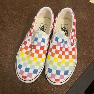 rainbow checkered slip-on vans